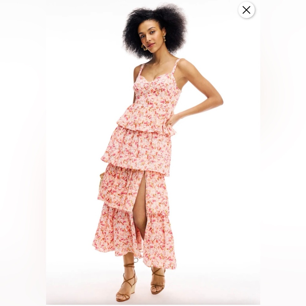 ASTR the Label Midsummer Floral Tiered Maxi Dress in Pink and Orange - Large
